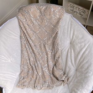 Strapless Basix Black Label silk strapless mini dress w sparkle detail